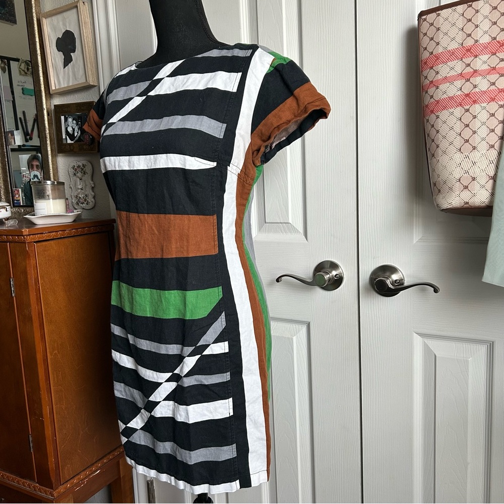 Derek Lam brown & black geometric colorblock short sleeve mini sheath dress - Picture 5 of 8